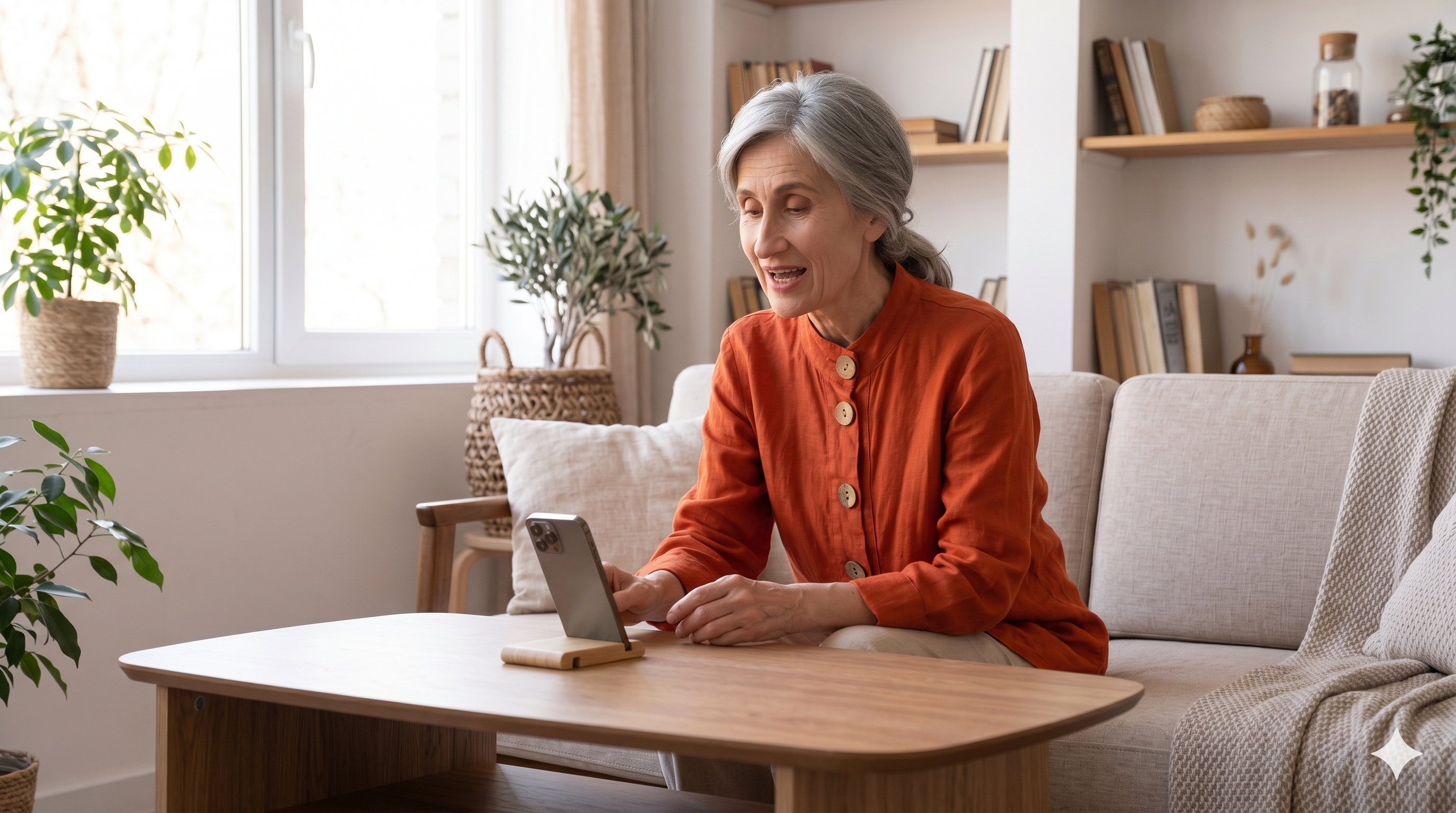 Senior woman using device